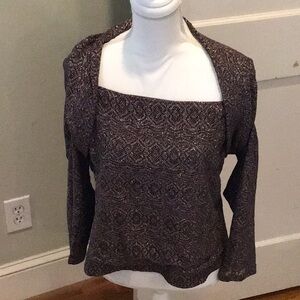 Joseph Ribkoff top 3/4 sleeve brown metallic lace geometric bronze Sz 14 NWT